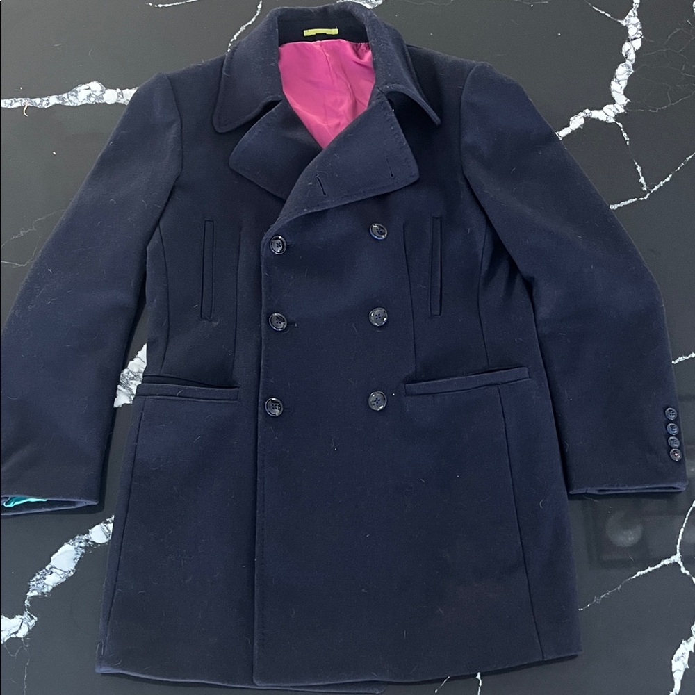 Elegant Men's Double-Breasted Navy Pea Coat